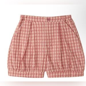 The Sunday Collective Girls Size 10-11 Gingham Balloon Cotton Shorts Pink School